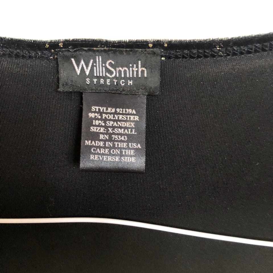 Blusa/top Willi Smith elástico negro/dorado terciopelo rayas manga larga. XS Foto 2 de 4