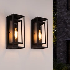 14in Classic Outdoor Wall Sconce 1 Light in Matte Black Waterproof Pack of 2