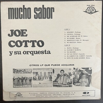Joe Cotto Y Su Orquesta ‎– Mucho Sabor PACHANGA,MAMBO,GUARACHA LP