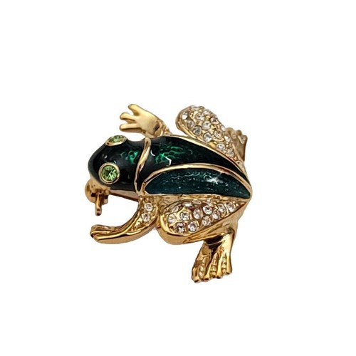 Broche prendedor rana estrás esmalte verde tono dorado romano, firmado L29 - Imagen 2 de 8