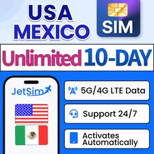 JetSim USA Travel SIM Card / Mexico Travel SIM Card Unlimited High-Speed 10 Day