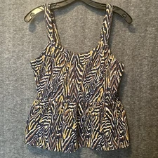 Anthropologie Top Womens Small Navy Blue Yellow Peplum Stretch Knit Tank Cami