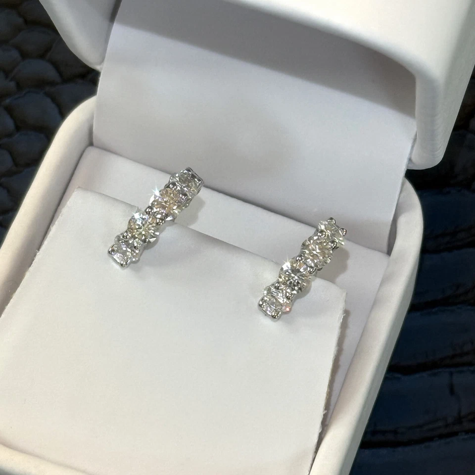 3.00 CTW Certified VVS1 Moissanite Hoop Earrings Huggies - 925 Silver 14K Gold - Image 4 of 4