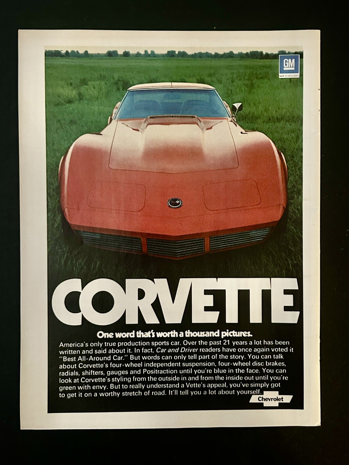CHEVY CORVETTE Original 1970s Print Ad! General Motors! GM! Chevrolet! Auto! Car