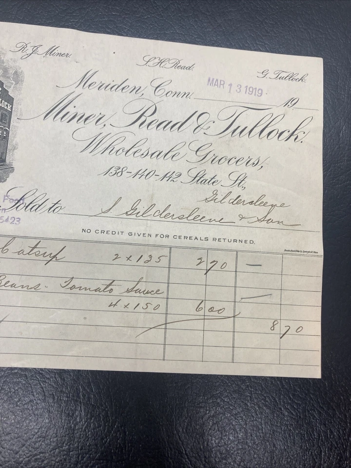 1919 Miner, Read & Tullock Wholesale Grocers Letterhead - Image 4 of 4