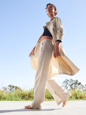 Athleta MT M TALL Retreat Linen Wide Leg Pant Undyed Natural Beige Summer NWT