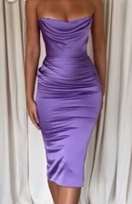 House of CB Santana Violet Satin Bustier Sculpt Corset Fitted Midi Dress UK 12 L