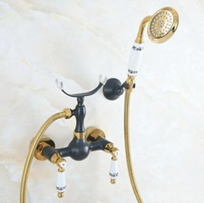Golden Black Brass Wall Mount Bathroom Faucet Hand Shower Mixer Water Tap 2na557