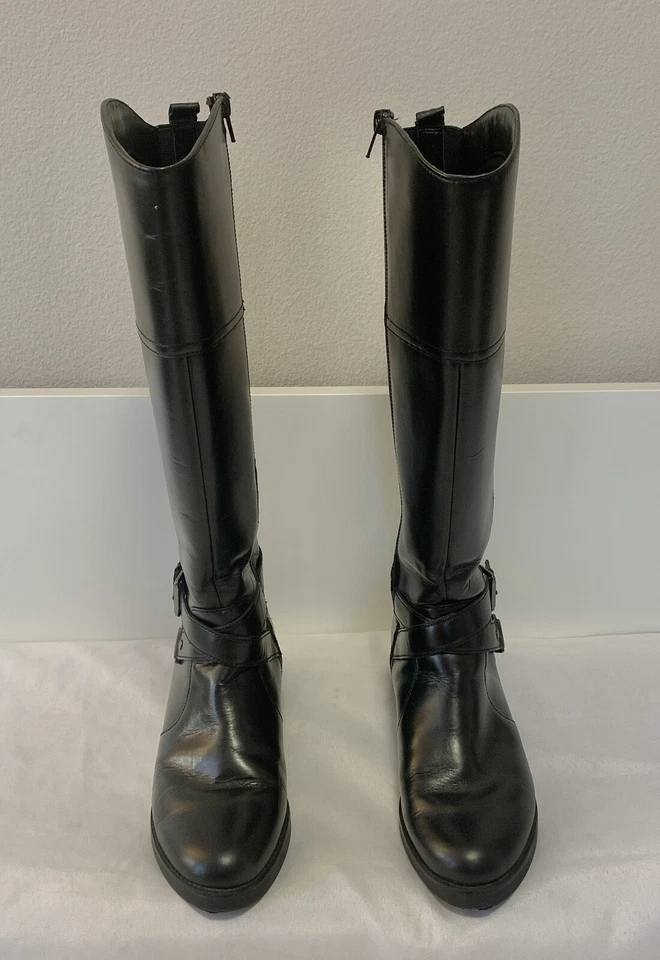 Bandolino Jiman Mujer Cuero Negro Cremallera Completa Botas Zapatos Talla 7 M Equitación Combate Foto 2 de 4