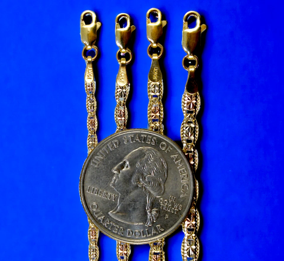 10K 三色黄金 Valentino 水手项链手链链 1.5 毫米 - 5 毫米 7"-30 — 第 3/4 张图片