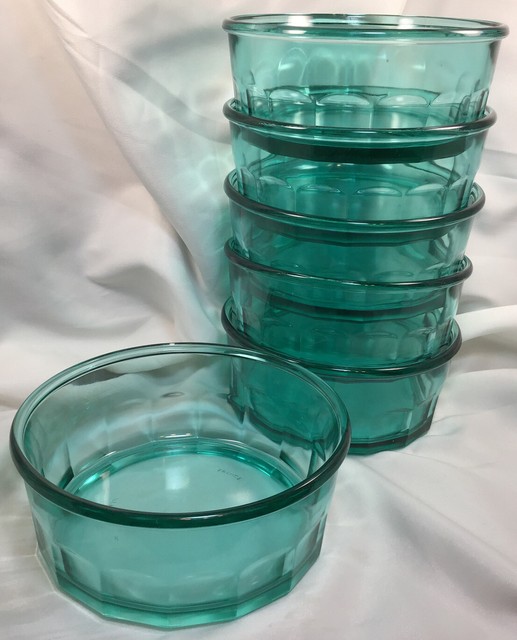 Arcoroc France Tempered Glass Cereal Dessert Bowls Green 5.5'' diameter