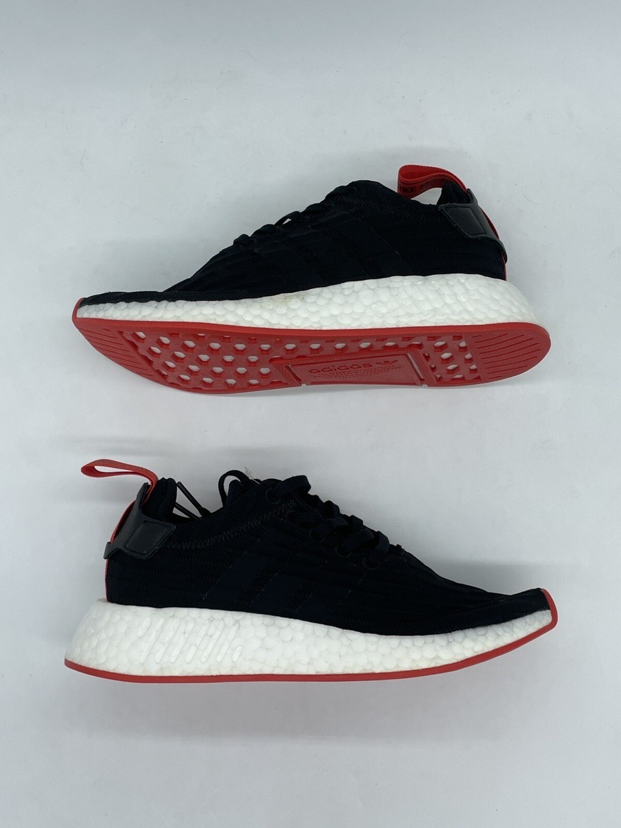 Adidas NMD R2 Primeknit Core Black Red BA7252 Running Shoes Mens Sz 5 Wmn  Sz 6.5