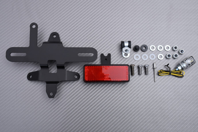 Support de plaque LSL CLUBMAN 460CLAT en aluminium brossé avec catadioptre et feu de plaque