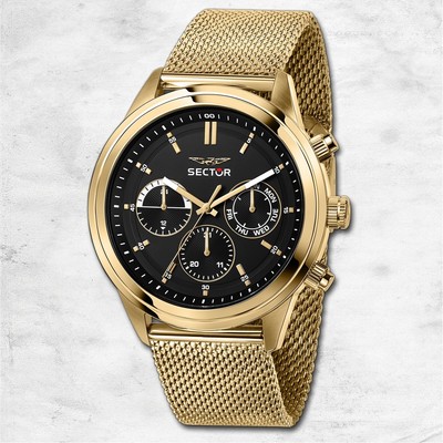 Sector Herren Armbanduhr Multifunktion Edelstahlband gold USE53540001