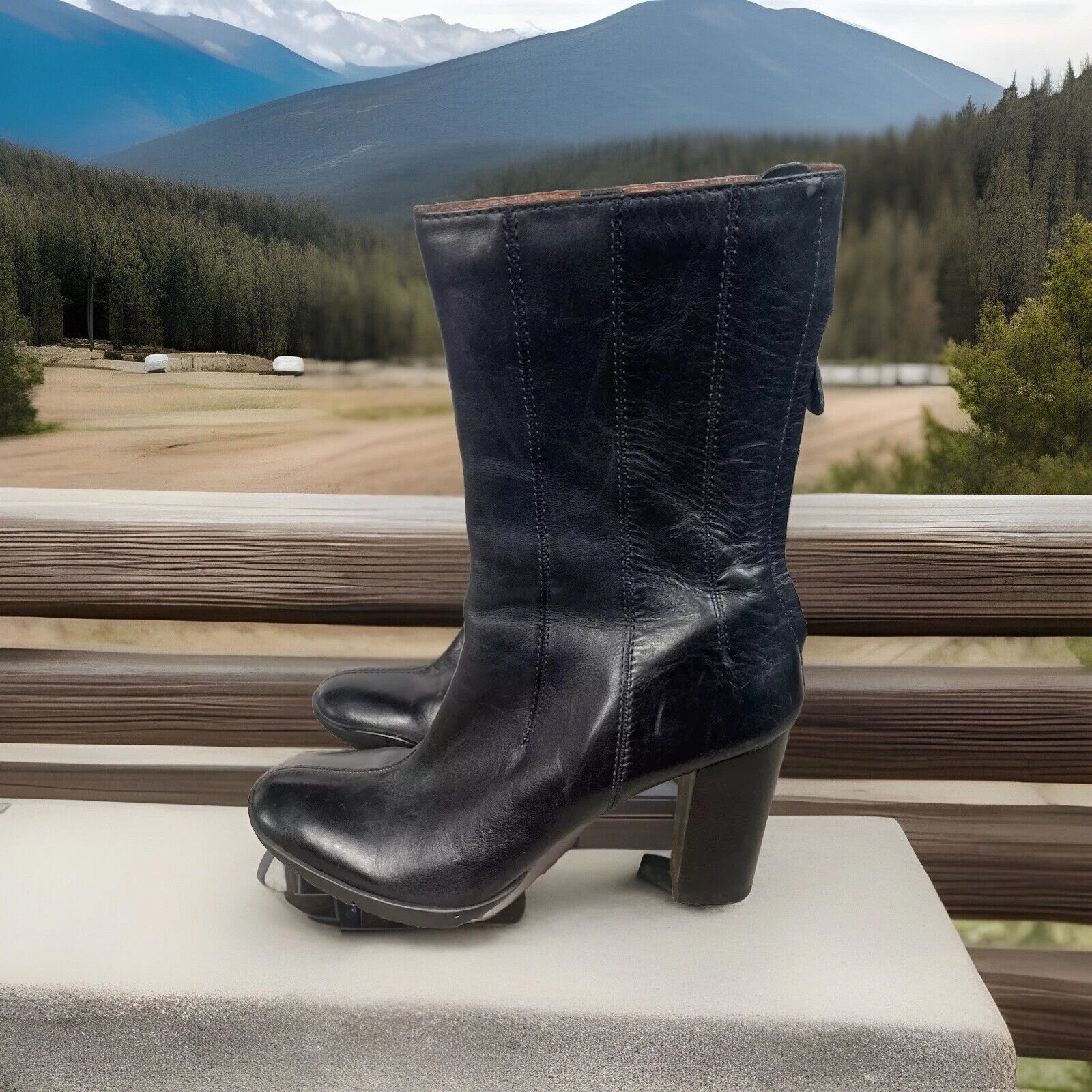 Stivali Nike Lab G Series donna taglia 9 5B pelle nera metà polpaccio tacco 4" RND13537