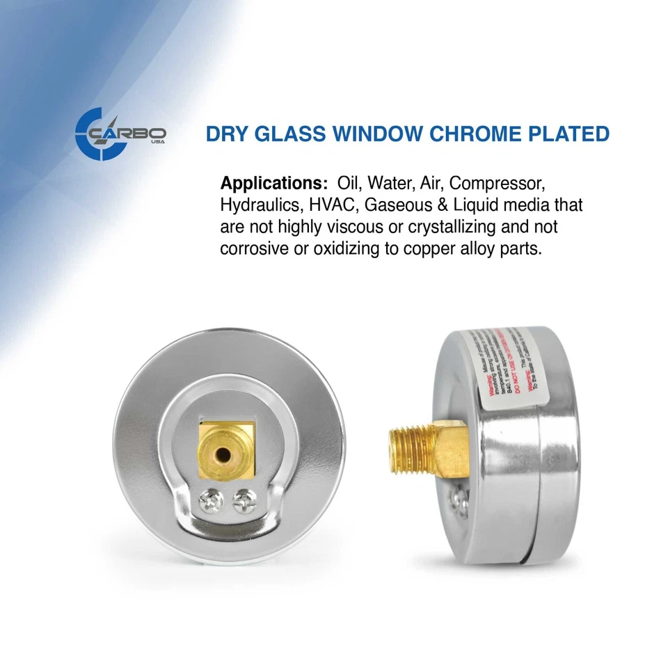 2-1/2" Pressure Gauge - Chrome Plated Steel Case, 1/4"NPT, Back Mnt, 100 PSI - Image 4 of 4