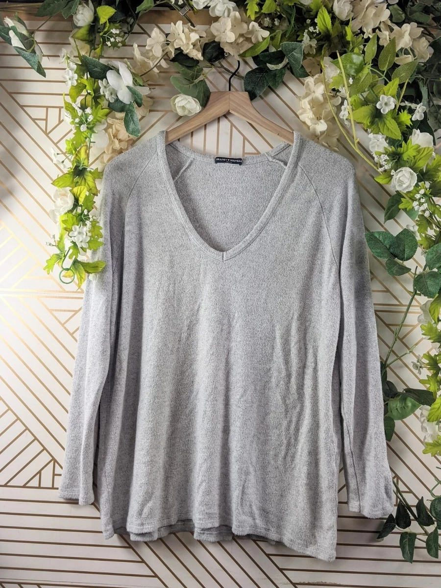 Brandy Melville Light Grey Gray V Neck Sweater Long Sleeve READ