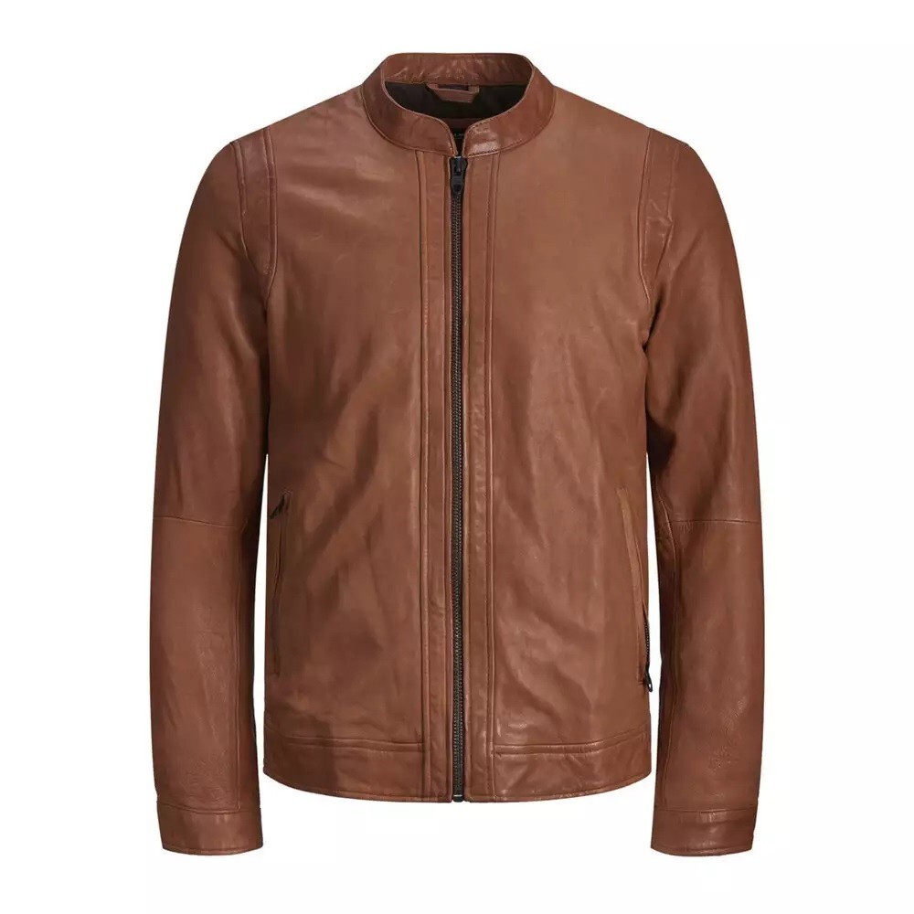 Jack & Jones JPR Russell Leather Jacket size M, Cognac Colour