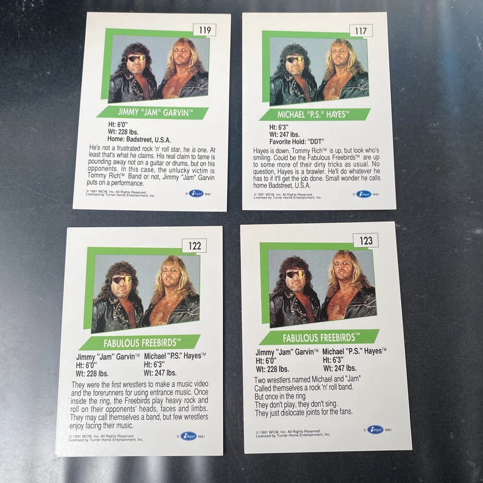 Fabulous Freebirds 1991 Impel WCW Wrestling Trading Cards #’s 117 119 122 123 - Image 2 of 2