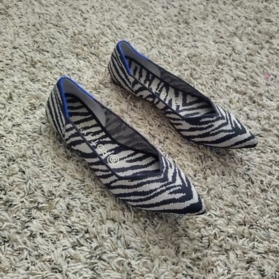 Rothy's zebra animal print pointy toe comfort flat shoes sz