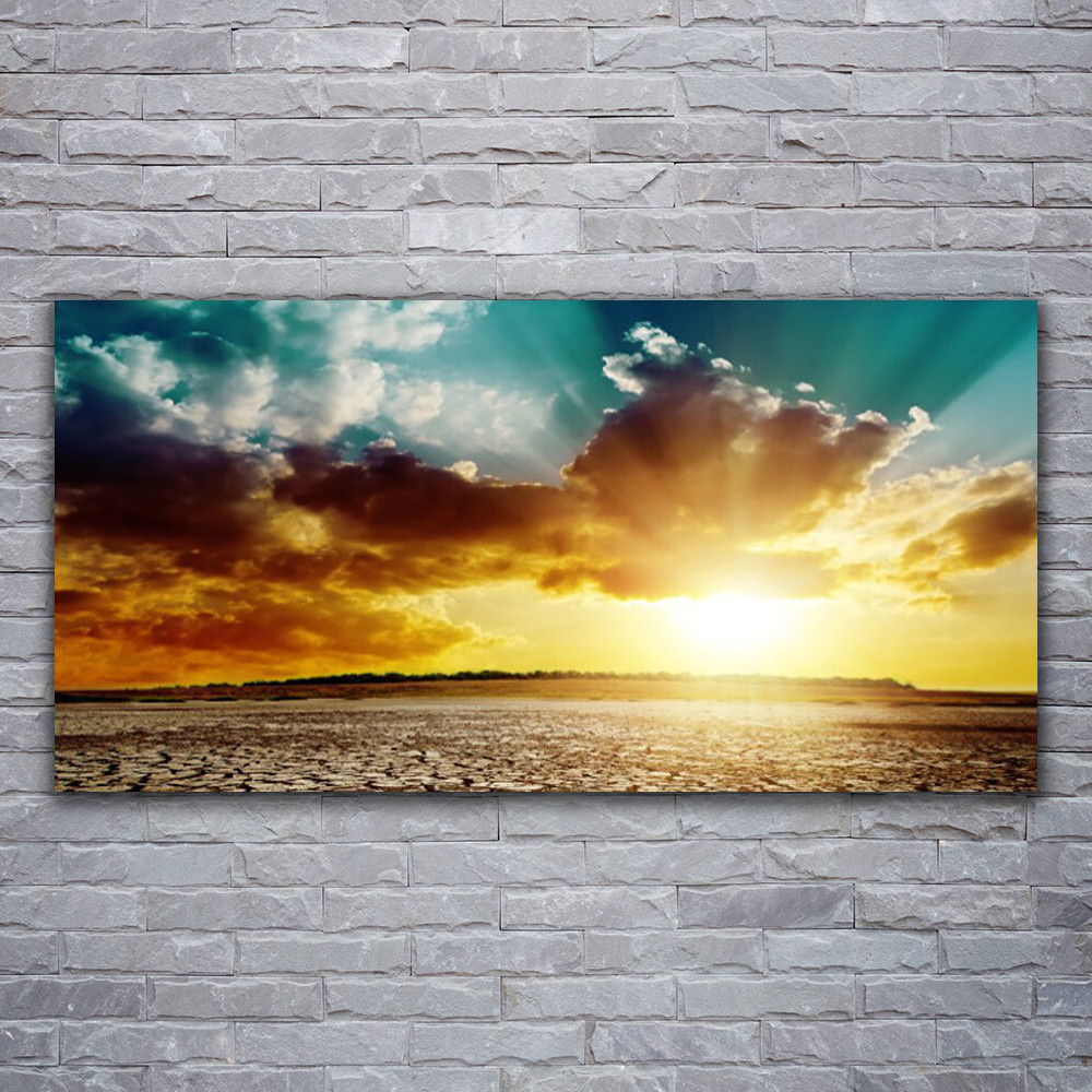 Tableau impression paysage désert soleil nuages en verre acrylique 120x60