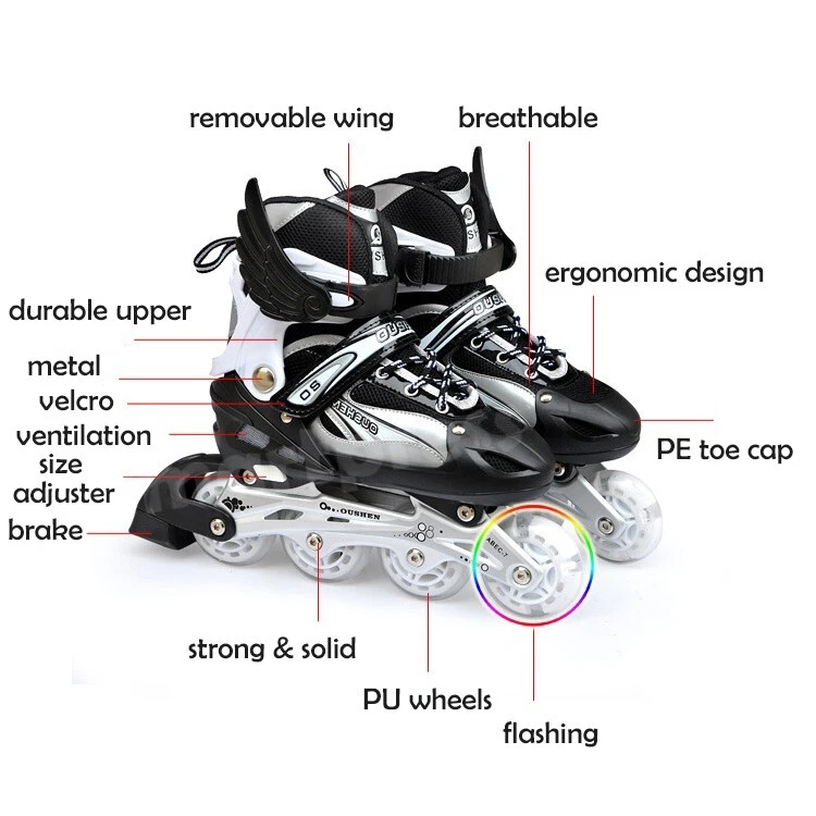Adjustable Inline Skates with LED Light Roller Wheels Blades Unisex Shoes Kids - Bild 3 von 4