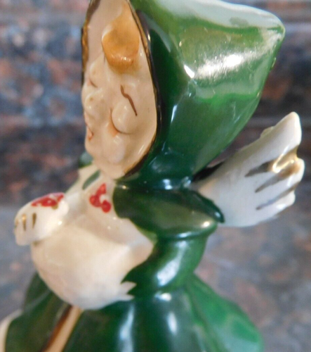 Campana de villancicos de ángel de porcelana vintage verde blanco Navidad ~ - Imagen 8 de 8