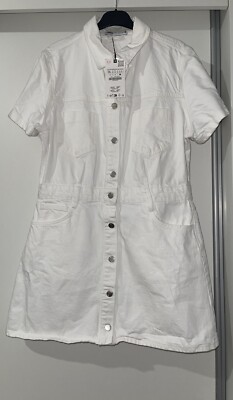 zara denim dress white COLLARED SHORT SLEEVES MINI WITH POCKETS SIZE XL BNWT Lace dress Size:4/5- SM modestdress emerald green and black Front zip fastening.