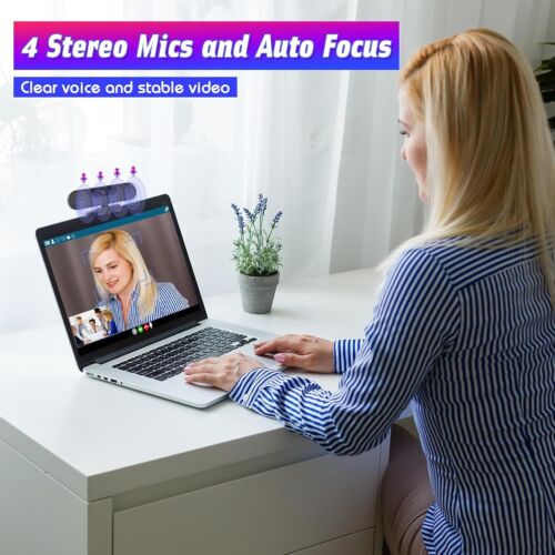 4K Webcam UHD Autofokus mit Stereo 4 Mikrofon Datenschutzschutz Plug&Play 85°Sic - Bild 3 von 7