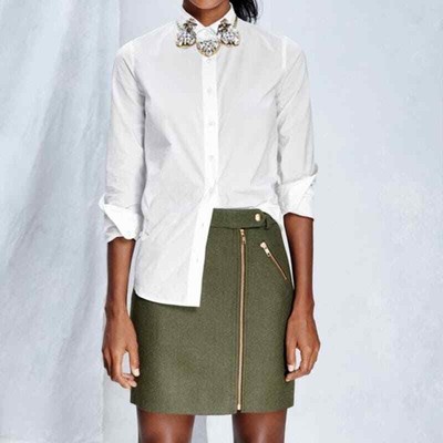 J.Crew Moto Style Evergreen Gold Hardware Wool Womens Mini Lined Skirt 4