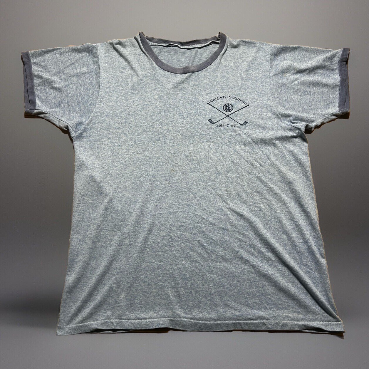 Vintage 70s 80s Western Golf Ringer Tee Size Large Lightweight Retro