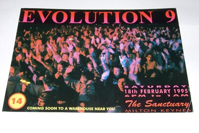 EVOLUTION 9   RAVE FLYER  1995  @ SANCTUARY  M.KEYNES    DANCE MEMORABILA  A5