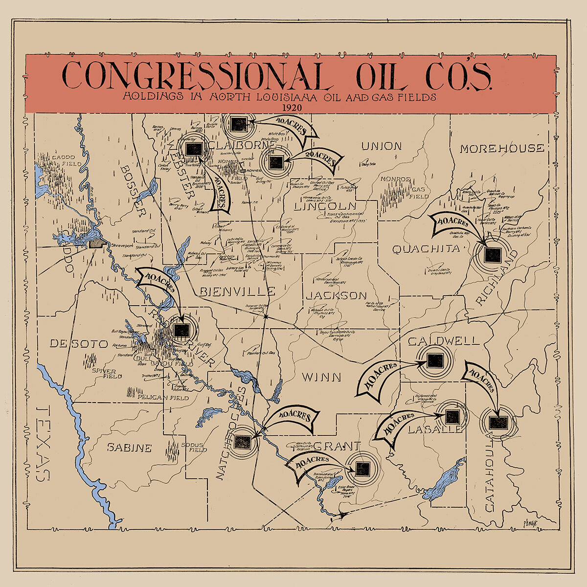 1920 Map of North Louisiana Oil and Gas Fields | eBay