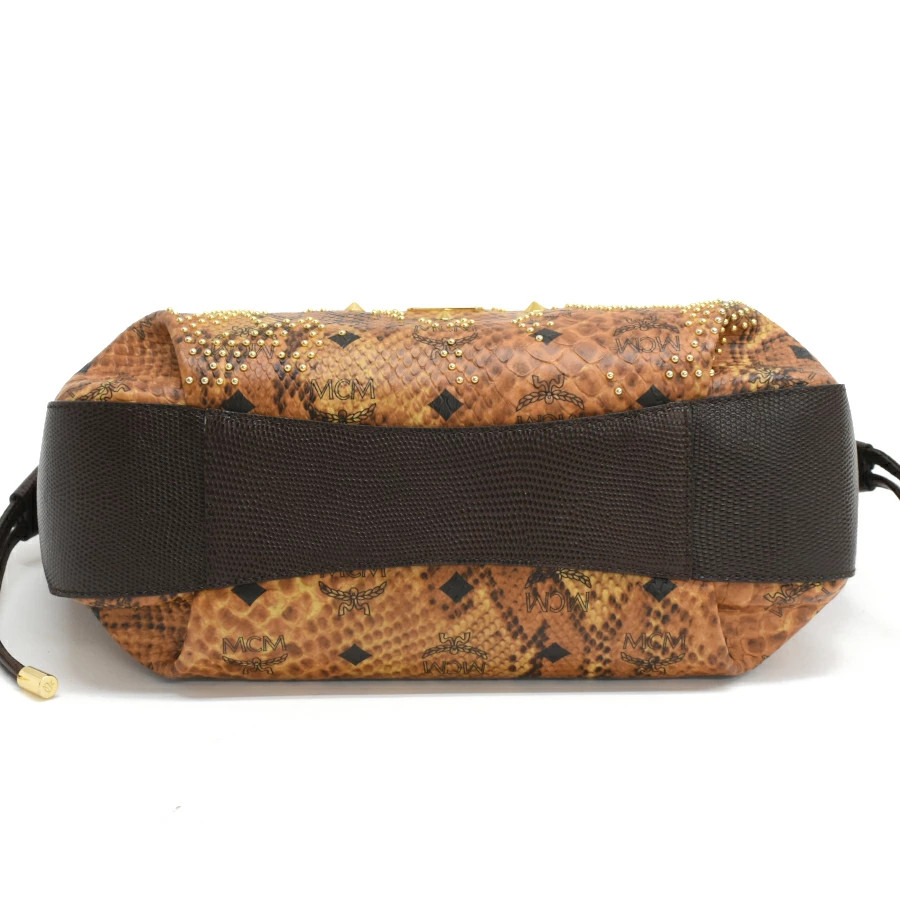 MCM Python Embossed Leather Handbag Brown 21in 32… - image 4