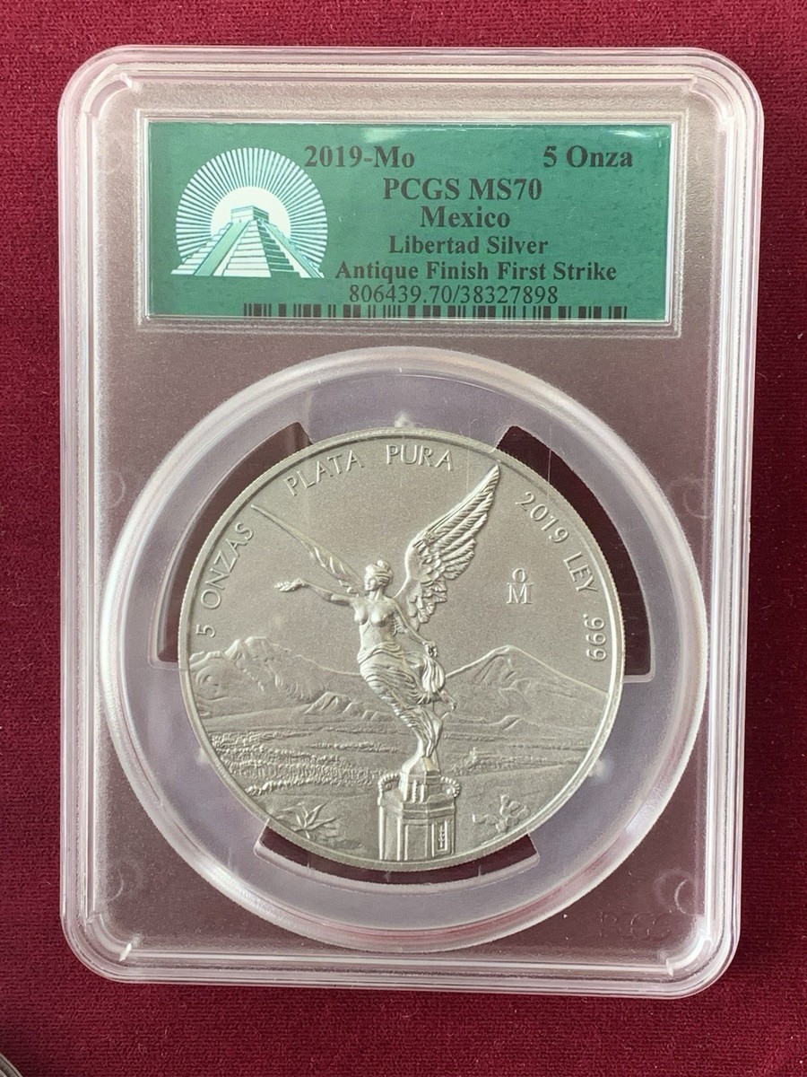 アメリカ リバティ銀貨2019年　 PCGS MS70 2019-Mo Mexico Libertad 5 oz Onza .999 Silver Antique Finish PCGS