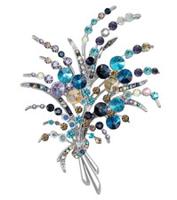 Blue Rhinestone Flower Bouquet Brooch Crystal Floral Pin Silver Tone Jewelry Gif