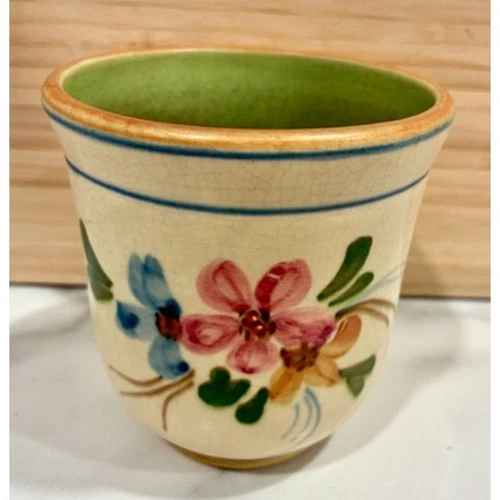 Vintage 1930 Weller Pottery Bonito Cup Vase Ivory Hand Painted Floral - Signed