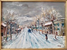 Paesaggio invernale di campagna innevato Dipinto a Olio Metà XX secolo firmato