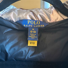 Polo Ralph Lauren Kids Puffer Jacket Hooded Full Zip Down Nylon Silver Navy M