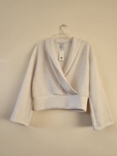 NWT Spax Air Essentials Shawl Collar Wrap Top SzM Oatmeal Heather 