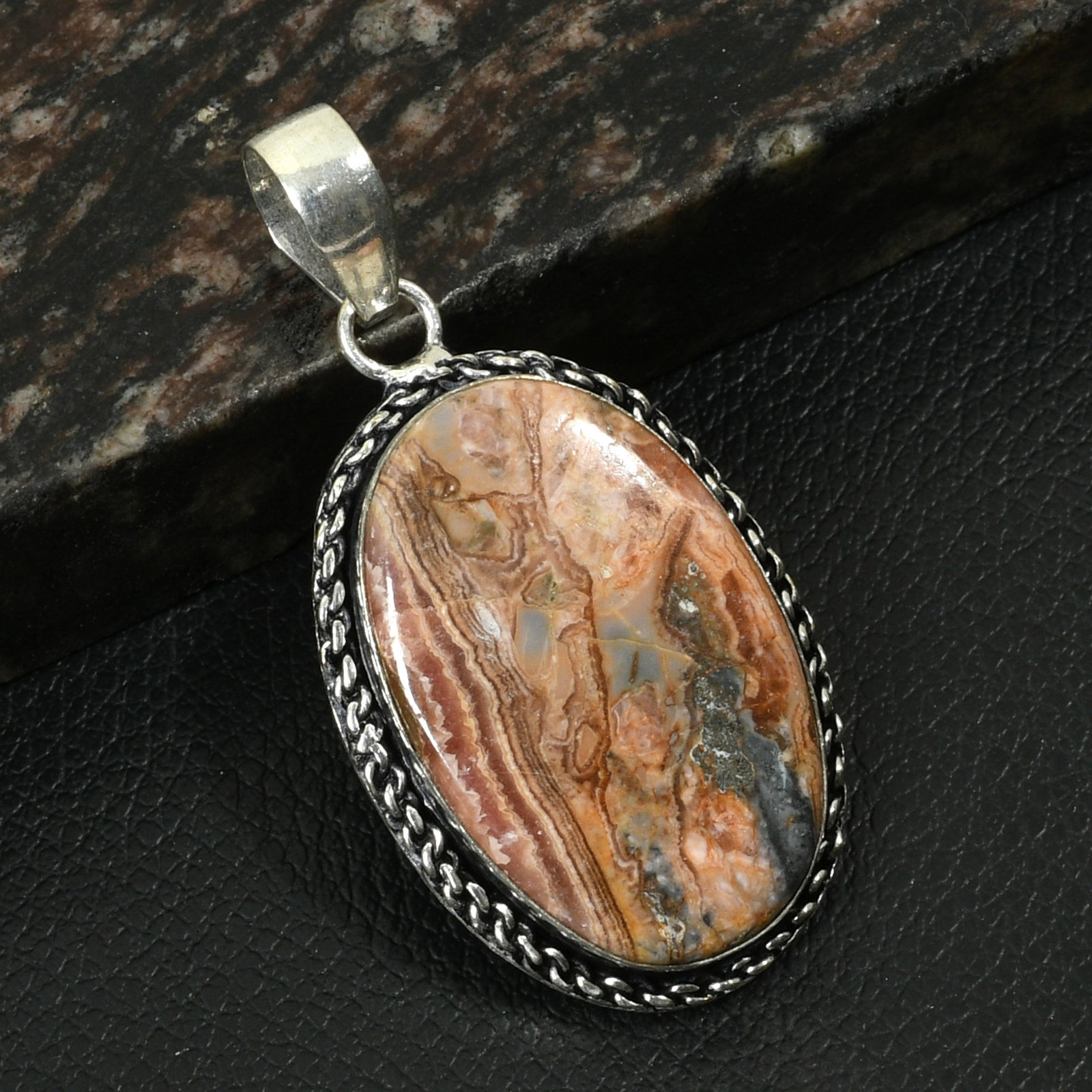 Rhodochrosite Gemstone Ethnic Handmade Pendant Jewelry For Unisex 2.2