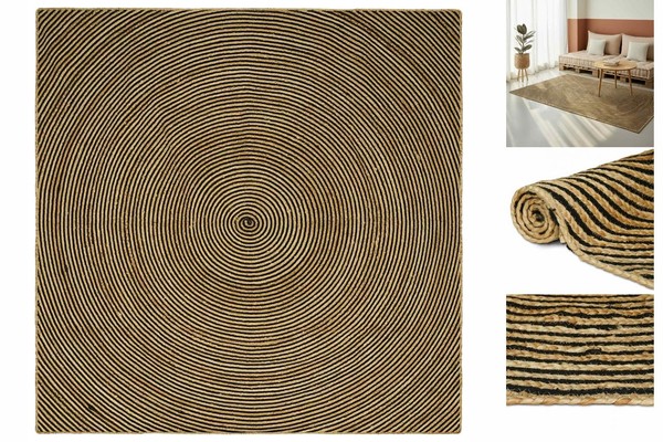Teppich Sisalteppich 300X300 Cm Jute NatüRlich Schwarz FüR Wohnzimmer-image