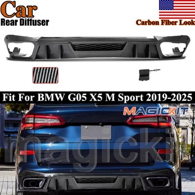 Fits BMW X5 G05 M50i M60i M Sport 19-25 Carbon Look Rear Bumper Diffuser Replace