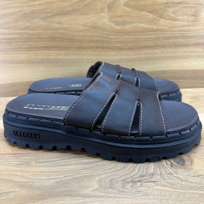 Skechers Jammers Y2K Chunky Sandals Womens 11 Brown Leather Slides Platform Lug