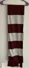 NWT J Crew Luxury Soft Cashmere Blend Scarf Maroon Burgundy Gray Stripe Football