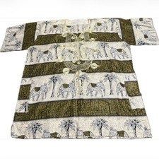 Handmade African Print Tunic with Elephant and Palm Tree Design Embroidered