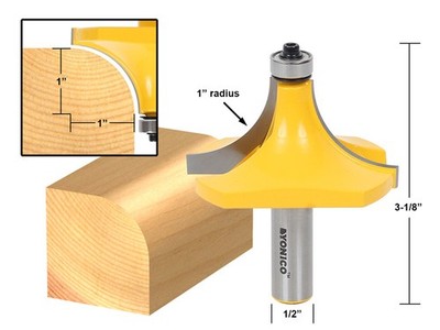 1'' Radius Round Over Edge Forming Router Bit - 1/2'' Shank - Yonico 13169