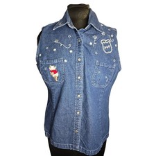 Vtg 90's Disney Store Winnie the Pooh Embroidered Denim Vest