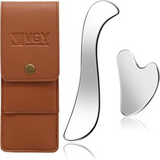 VGY Stainless Steel Gua Sha Facial Tool Set Face Body Massage Silver
