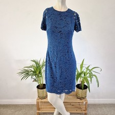 Lauren Ralph Lauren Lace Dress Blue UK 10 Floral Crochet Wedding Party Christmas